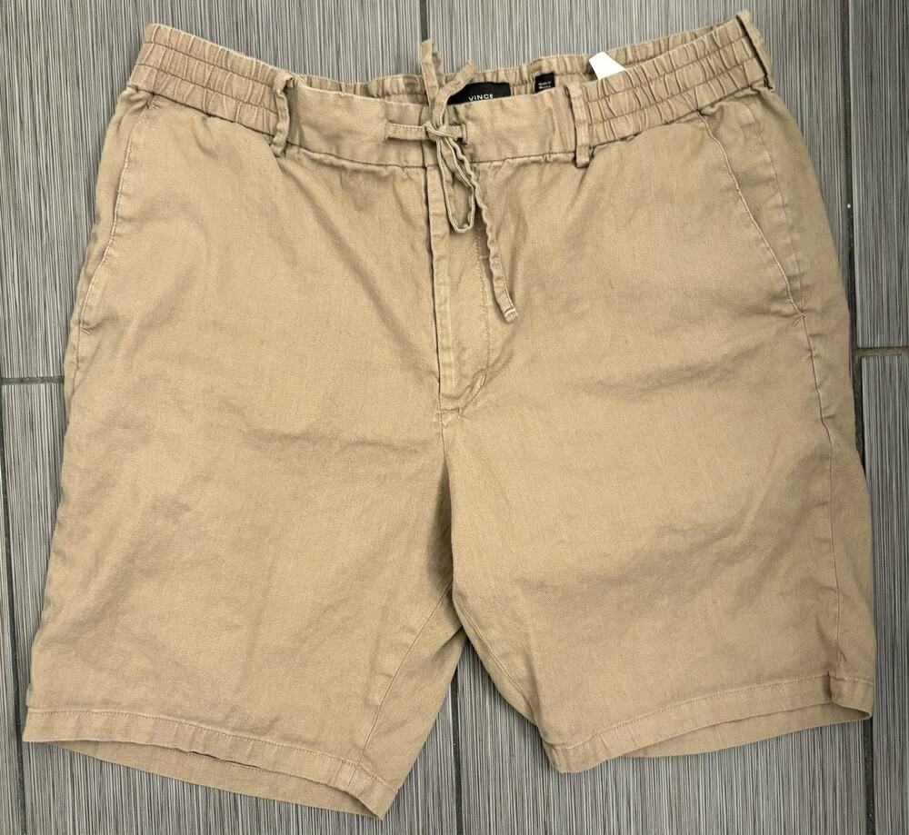 Vince Linen Blend Drawstring Shorts Men’s XL Beige 9” Inseam Waist Is 36 Inches